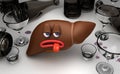 Sick human liver and alcohol. Royalty Free Stock Photo