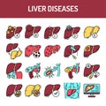 Liver diseases line icons set. Isolated vector element.