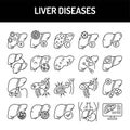 Liver diseases line icons set. Isolated vector element.