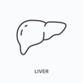 Liver flat line icon. Vector outline illustration of human organ. Black thin linear pictogram for digestive system