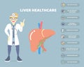 liver healthcare with doctor, internal organs anatomy body part nervous system, infographic, concept