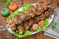 Liver kebab wrapped in bacon Royalty Free Stock Photo
