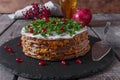 Liver pie layer cake stuffed with carrots and onions Royalty Free Stock Photo