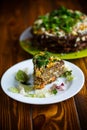Liver pie layer cake stuffed with carrots Royalty Free Stock Photo