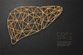 Liver shape wireframe polygon golden frame structure, Medical Science Organ concept design illustration isolated on black gradient