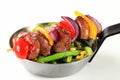 Liver skewer with green beans Royalty Free Stock Photo
