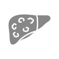 Liver with tumors gray icon. Hepatic cancer symbol