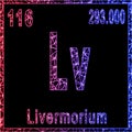 Livermorium chemical element, Sign with atomic number and atomic weight