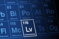 Livermorium on periodic table of the elements, with element symbol Lv