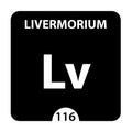 Livermorium symbol. Sign Livermorium with atomic number and atomic weight. Lv Chemical element of the periodic table on a glossy