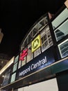 Liverpool Central train station sign above the entrance at night