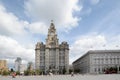 Liverpool city centre plaza with liver buiding Royalty Free Stock Photo