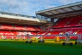 Liverpool, England, United Kingdom; 10/15/2018: Empty red steps or terraces of Anfield, Liverpool`s FC Stadium, during a tour