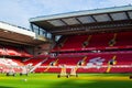 Liverpool, England, United Kingdom; 10/15/2018: Empty red steps or terraces of Sir Kenny Dalglish Stand in Anfield, Liverpool`s F