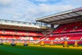 Liverpool, England, United Kingdom; 10/15/2018: Empty red steps or terraces of Sir Kenny Dalglish Stand in Anfield, Liverpool`s F