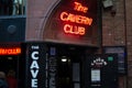 Liverpool, England, United Kingdom; 10/15/2018: Entrance of The Cavern Club, the bar of the Beatles, with red neon lights