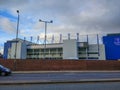 Liverpool, England, United Kingdom; 10/15/2018: Facade of Goodison Park, Everton`s FC Stadium, with the badge in the walls