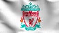 Liverpool flag blowing in the wind isolated, England. Red bird animal for the emblem of Liverpool Football Club FC Premier League