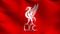 Liverpool flag blowing in the wind isolated, England. Red bird animal for the emblem of Liverpool Football Club FC Premier League