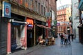 ENGLAND, LIVERPOOL, MATHEW STREET, SEPTEMBER 28, 2015; Scene on the Mathew Street in Liverpool where the Beatlemania never stops Royalty Free Stock Photo