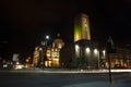 Liverpool`s historic harbor district at night