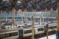 Liverpool street train station interior Trains on the platforms ready to depart. UK Royalty Free Stock Photo