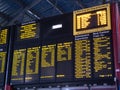 Train departure information on electronic display boards at Liverpool\'s Lime Street Station Royalty Free Stock Photo