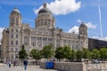 Port of Liverpool Building, Mann Island, Liverpool, England on July 14, 2021. Unidentified people