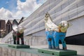 Superlambanana statues outside the Museum of Liverpool, England on July 14, 2021