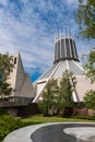 LIVERPOOL, UK, 26 MAY 2019: A view documenting the exterior of the  Metropolitan Cathedral of Christ the King, in Liverpool Royalty Free Stock Photo