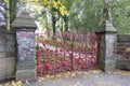 Liverpool, UK - October 31 2019: Iconic red gateway to Strawberry fields in Liverpool. Made famous by The Beatles song