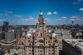 Aerial view of Liver building with the clock tower and the statue of liver bird Royalty Free Stock Photo