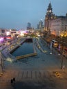 Night view of liverpool waterfront from the windows of the Museum of Liverpool at the docks Royalty Free Stock Photo