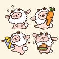 Daily Lives of Adorable Little Sheep Character Doodle