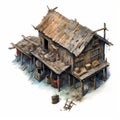Aerial View Of Derelict Liveship Traders Shack With Wooden Roof