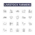 Livestock farmers line vector icons and signs. husbandry, herdsman, agrarians, stockbreeders, custodians, raisers