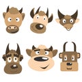 Livestock heads in doodle style on a white background. Set of animal elements. Cartoon characters of the Chinese new year bull. Royalty Free Stock Photo