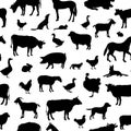 Livestock seamless pattern. Farm animals silhouette background Royalty Free Stock Photo