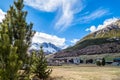 Livigno village, street view with old wooden houses, Italy, Alps Royalty Free Stock Photo