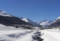 Livigno in winter, view from the frozen lake.
