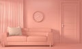 Interior Living coral room inetrior with Sofa and decoration color living coral style.3D rendering