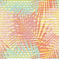 Living coral striped tropical palm leaves seamless pattern. Royalty Free Stock Photo