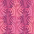 Living coral tropical palm leaves seamless pattern.