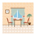 Living and dining rooms with furniture. Flat style vector ill Royalty Free Stock Photo