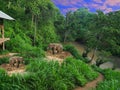 The living of happy elephant in the forest while eating grass in the elephant camp. Royalty Free Stock Photo