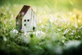 Living in a Harmony Lifestyle Concept. Wooden House Model on Green Grass Royalty Free Stock Photo