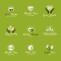 Living in harmony with nature metaphor, set of green health idea logos.