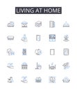 Living at home line icons collection. Staying put, Dwelling place, Residence status, Inhabiting family, Occupying house