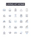 Living at home line icons collection. Staying put, Dwelling place, Residence status, Inhabiting family, Occupying house