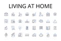 Living at home line icons collection. Staying put, Dwelling place, Residence status, Inhabiting family, Occupying house Royalty Free Stock Photo